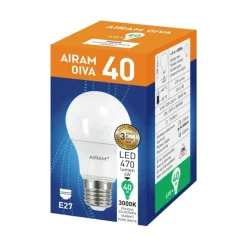 AIRAM OIVA LED VAKIOLAMPPU OPAALI 4,9W E27 470LM, 3000K
