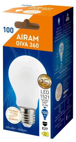 AIRAM OIVA LED-VAKIOLAMPPU 10,5W A60 830 1521LM E27 360 OPAALI