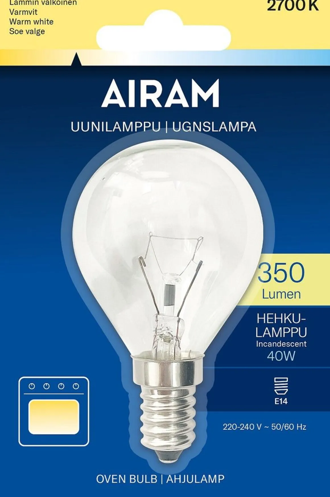 AIRAM P45 40W 350LM E14 UUNI/JÄÄKAAPPILAMPPU