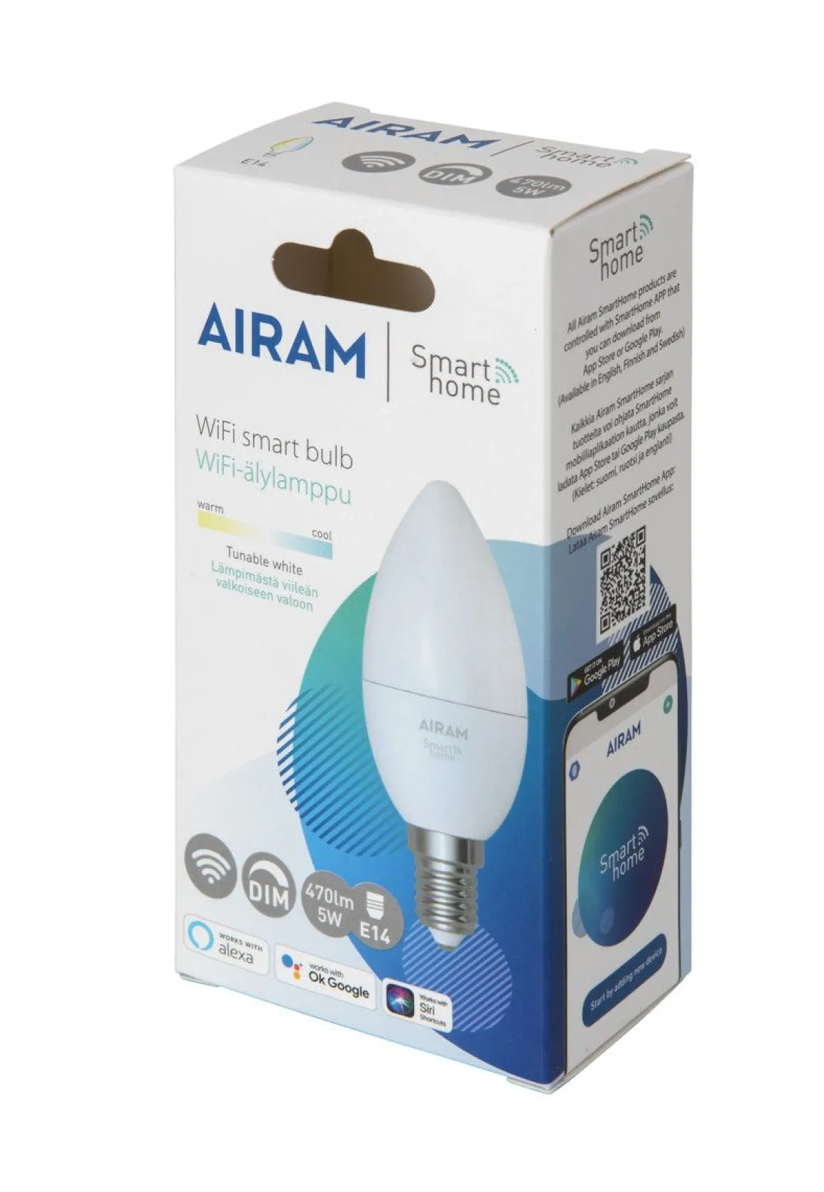 AIRAM SMART KYNTTILÄLAMPPU 4,9W OPAALI E14, 470LM,TW 2700-6500K