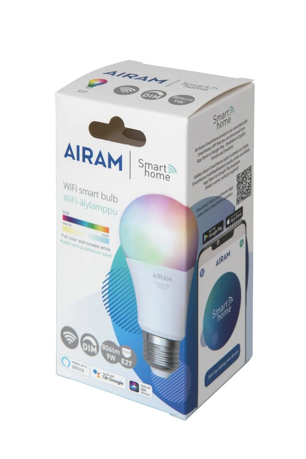 AIRAM SMART VAKIOLAMPPU 9W OPAALI E27, 806 LM RGB/TW 2700-6500K