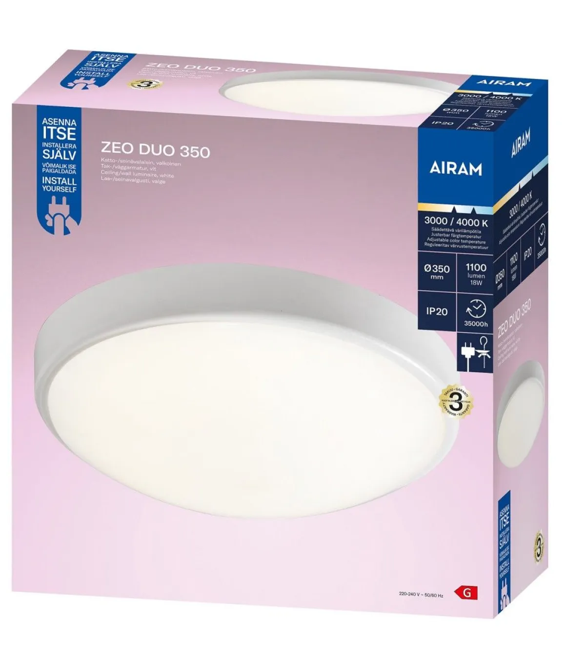 AIRAM ZEO DUO KATTOVALAISIN 350 IP20 18W 830/840 VALKOINEN