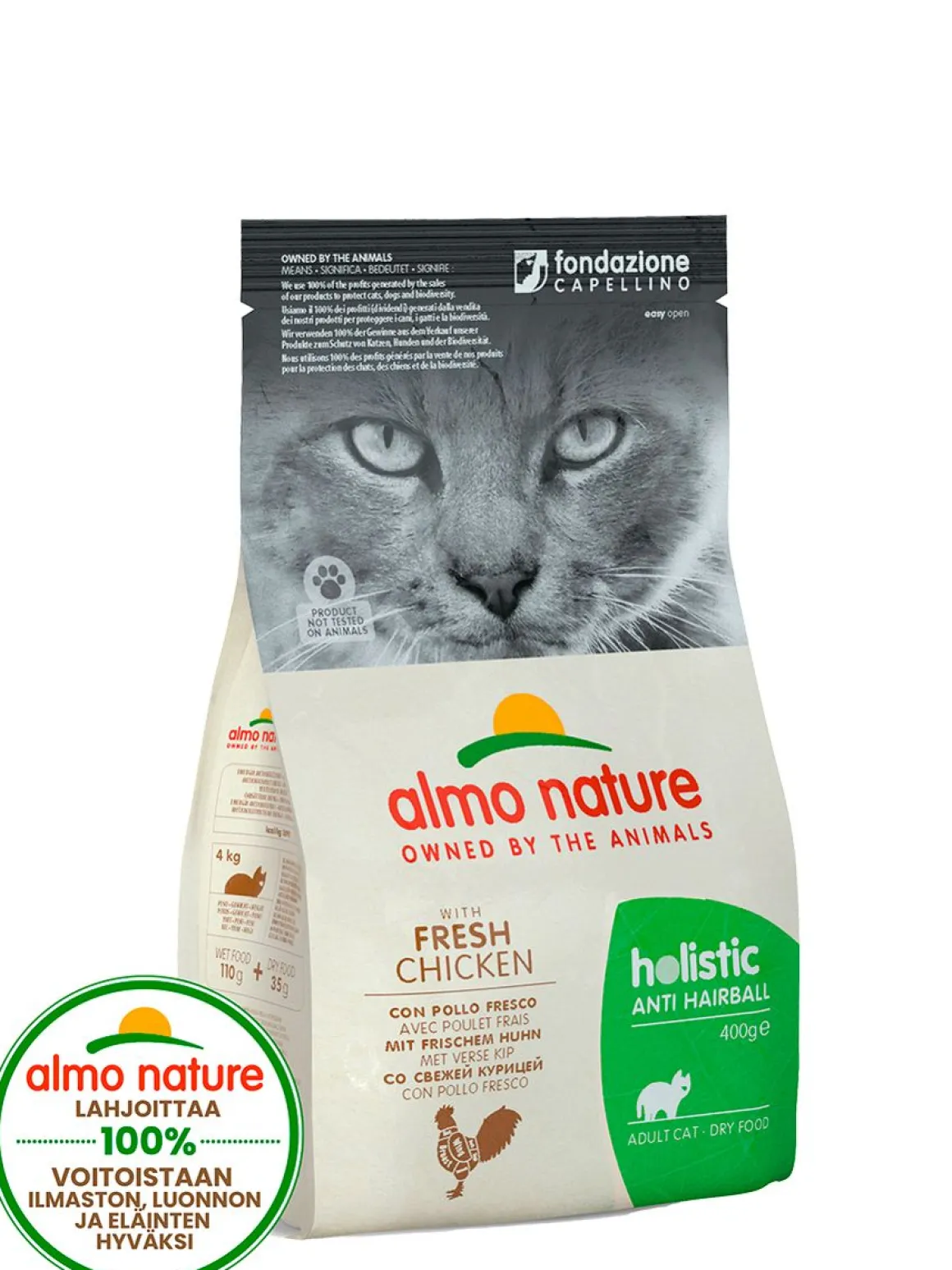 ALMO NATURE KISSAN TÄYSRAVINTO HOLISTIC ANTI -HAIRBALL KANA 400 G