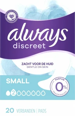 ALWAYS DISCREET SMALL SIDE VIRTSANKARKAILUUN 20 KPL, 0 % VÄRIA