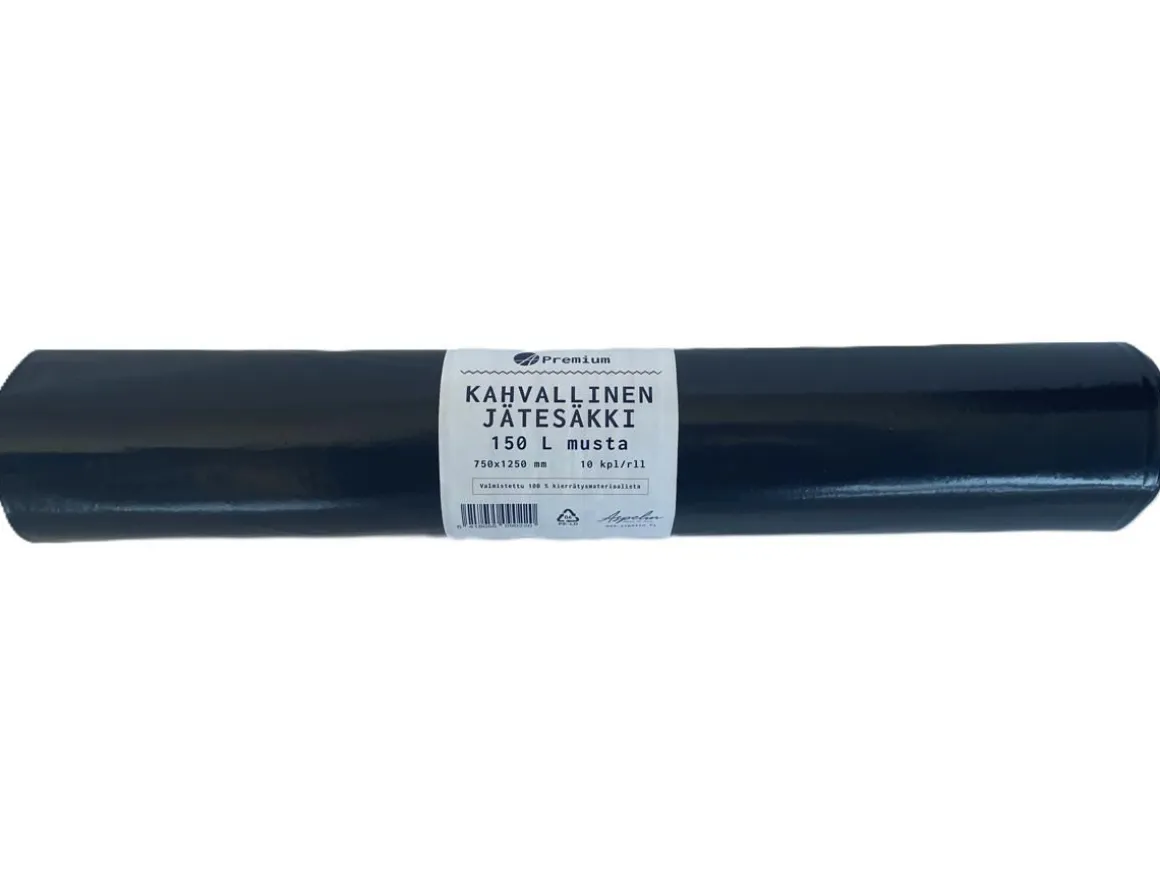 A.PREMIUM KAHVALLINEN JÄTESÄKKI 150 L MUSTA 750X1250MM 10 KPL