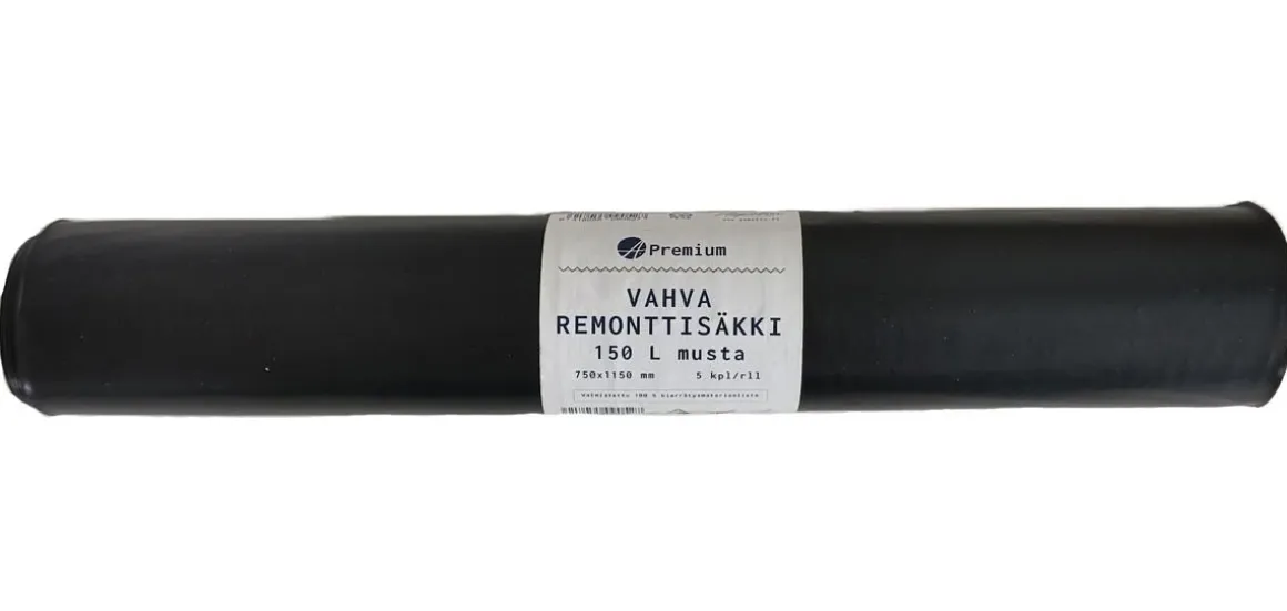 A.PREMIUM VAHVA REMONTTISÄKKI 150 L MUSTA 5 KPL