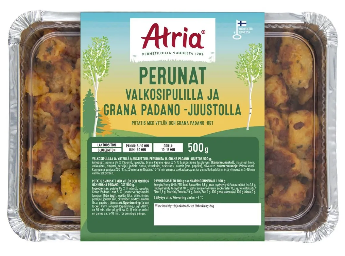 ATRIA PERUNAT VALKOSIPULILLA JA GRANA PADANO -JUUSTOLLA 500 G