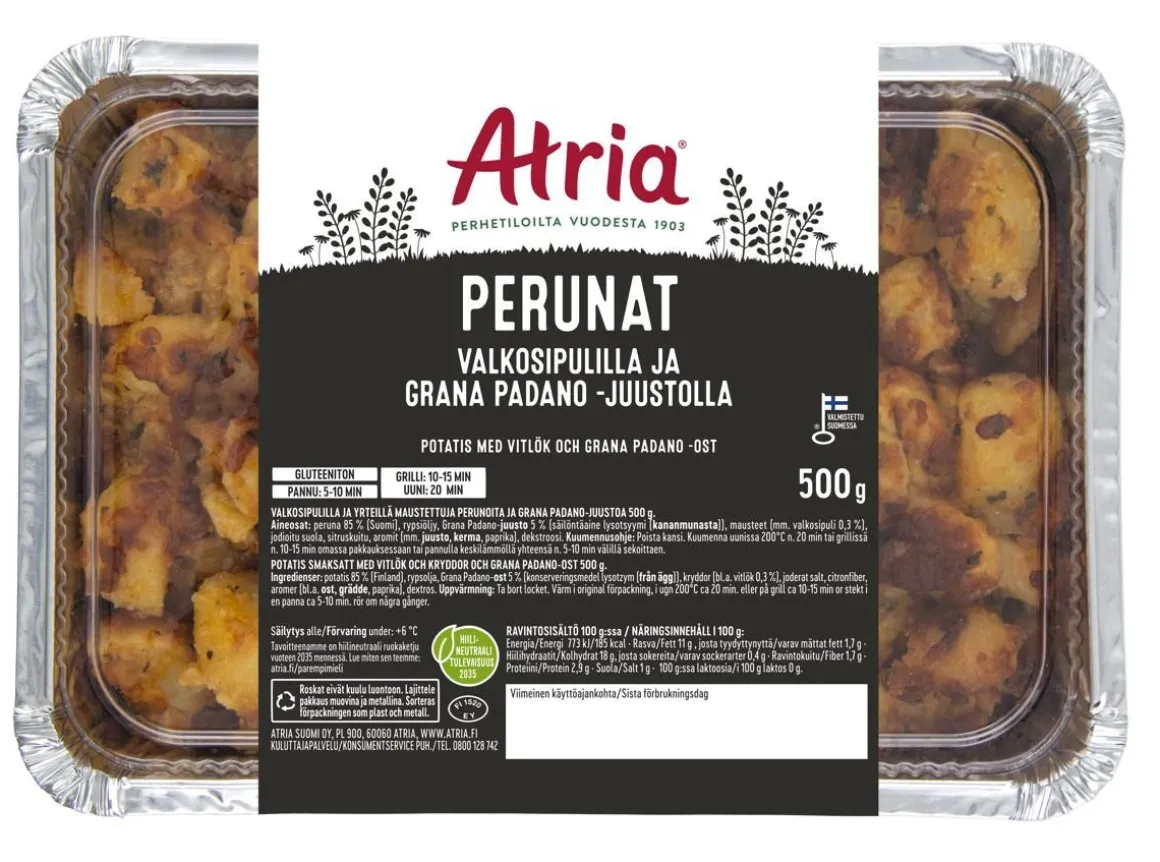 ATRIA PERUNAT VALKOSIPULILLA JA GRANA PADANO -JUUSTOLLA 500 G