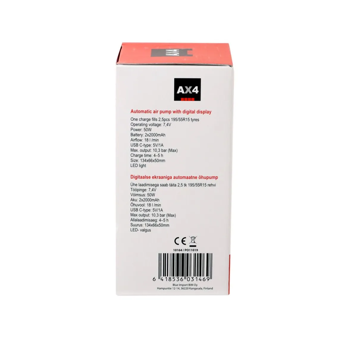 AX4 ILMAPUMPPU LADATTAVA 150PSI 18L/MIN DIGITAALINÄYTTÖ