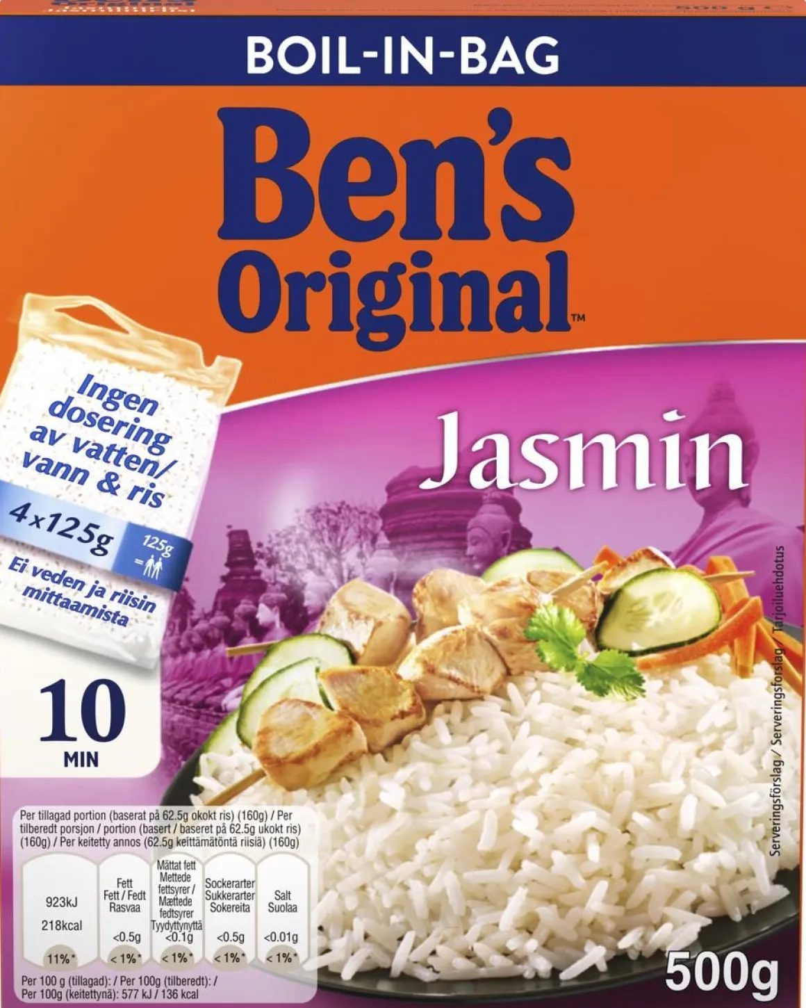 BEN'S ORIGINAL JASMIINIRIISI KEITINPUSSI 4X125G 500 G