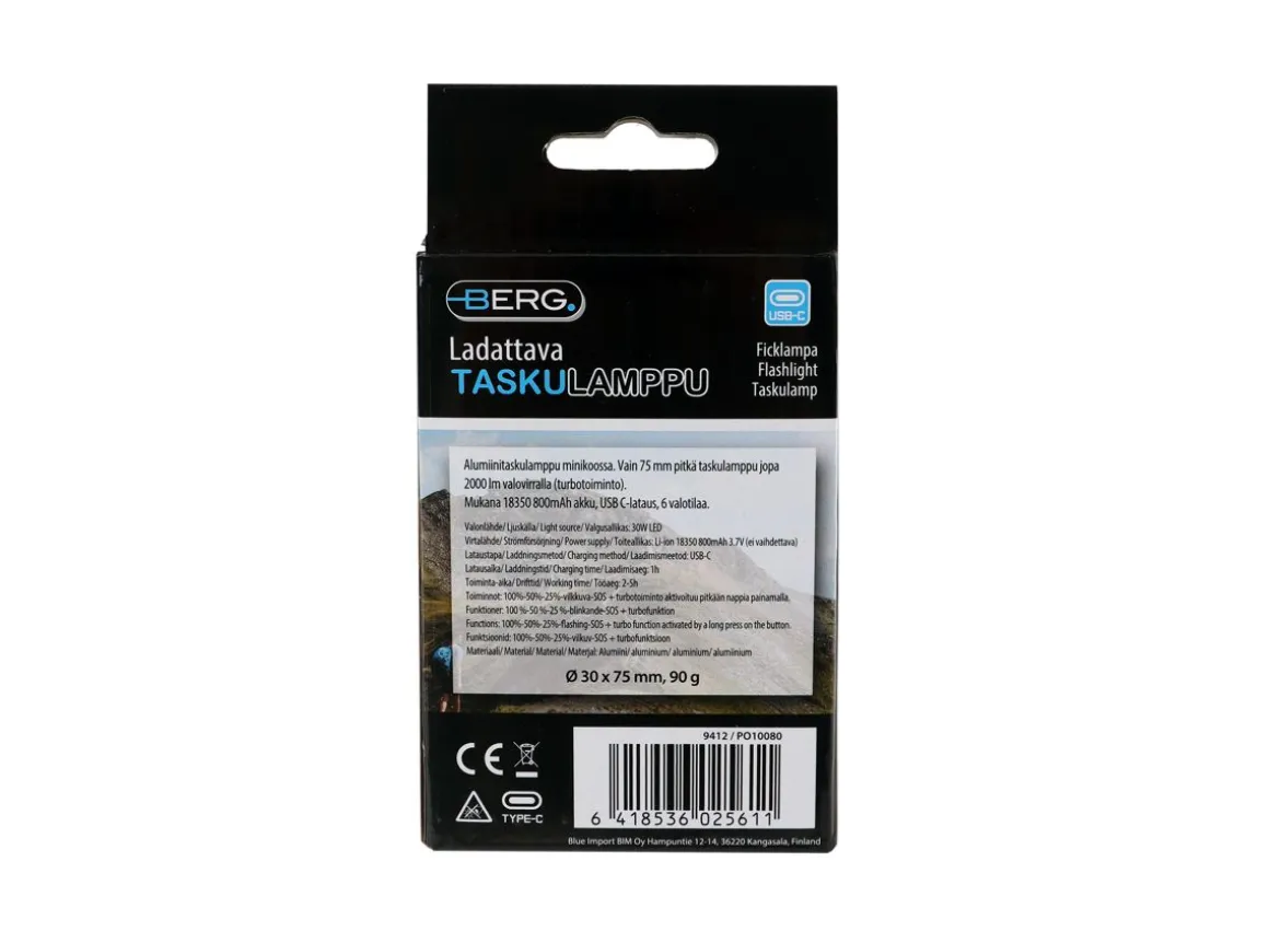 BERG TASKULAMPPU LADATTAVA 30W 2000LM