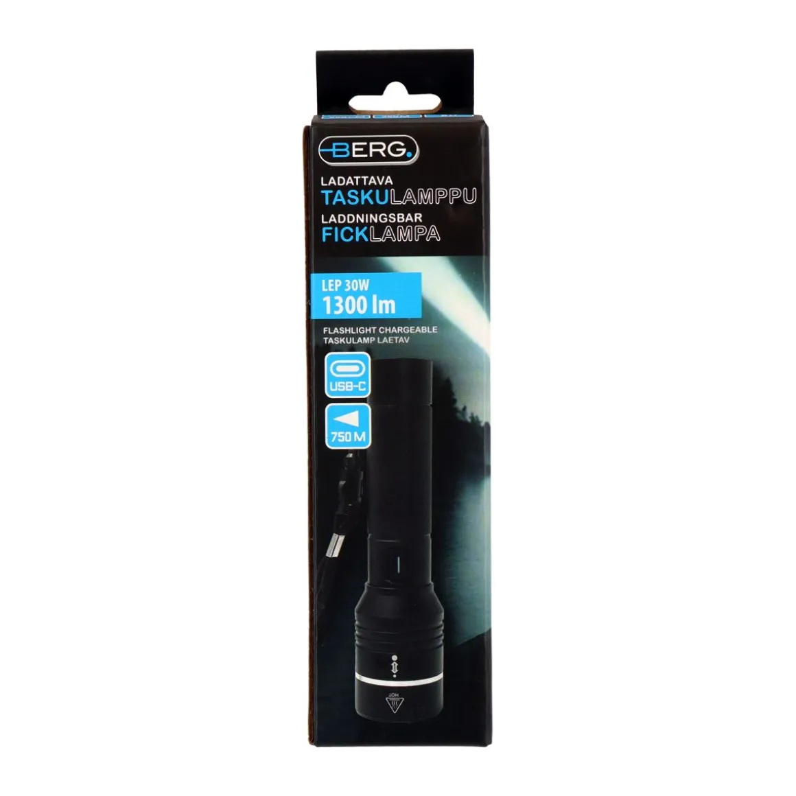 BERG TASKULAMPPU LADATTAVA 1300LM 30W WHITE LASER, FOCUS, ALUMIINI, 750M