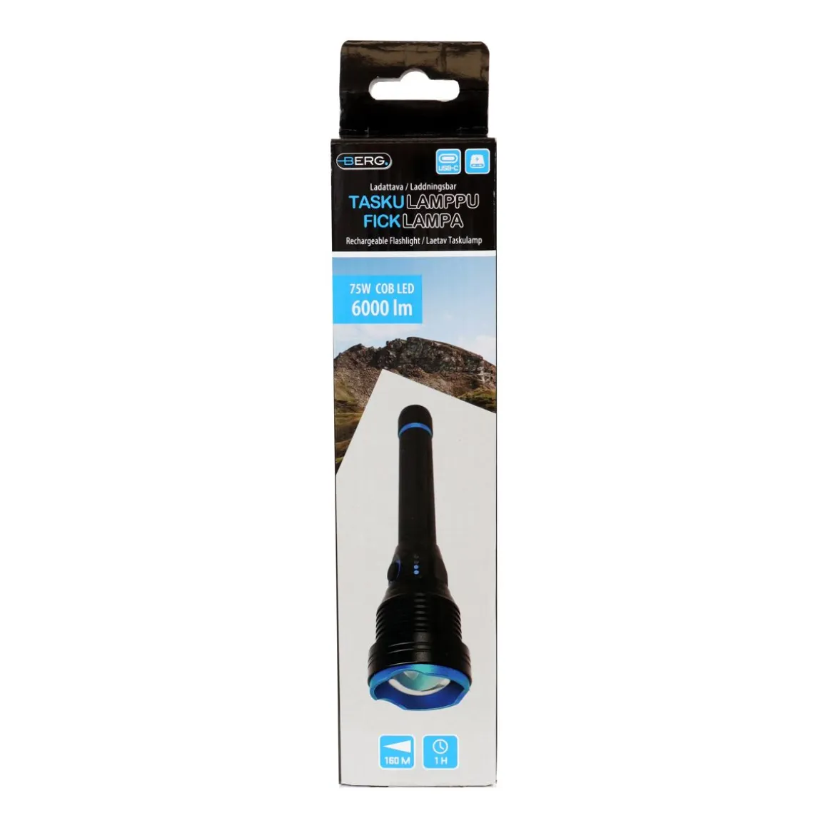BERG TASKULAMPPU LADATTAVA 75W COB LED 6000LM, ALUMIINI, POWERBANK