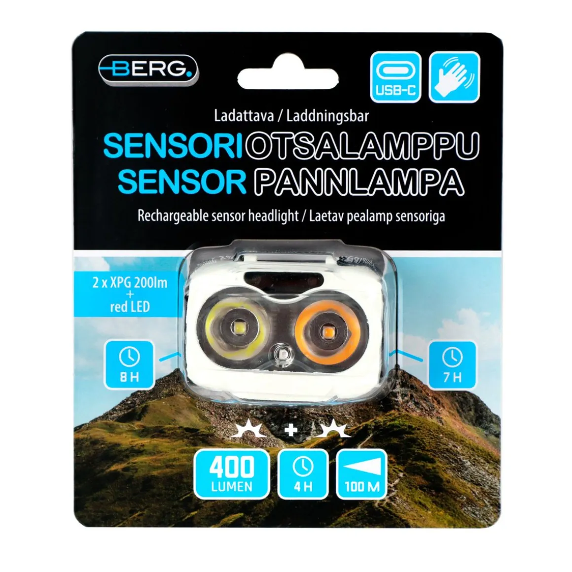 BERG OTSALAMPPU LADATTAVA XPG LED 400LM HYBRIDI, LIIKETUNNISTIN