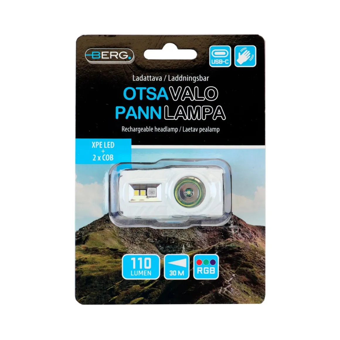 BERG OTSALAMPPU LADATTAVA XPE+COB 110LM LIIKETUNNISTIN RGB VALKOINEN