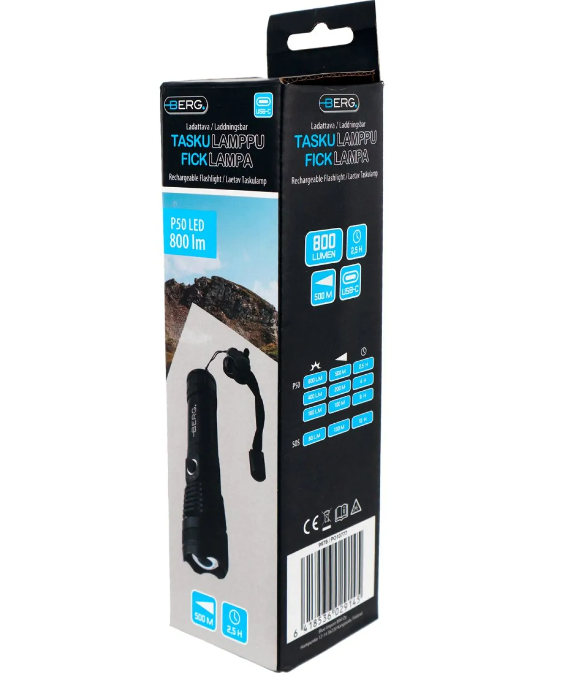 BERG TASKULAMPPU LADATTAVA P50 LED 800LM HYBRIDI, ALUMIINI, FOCUS