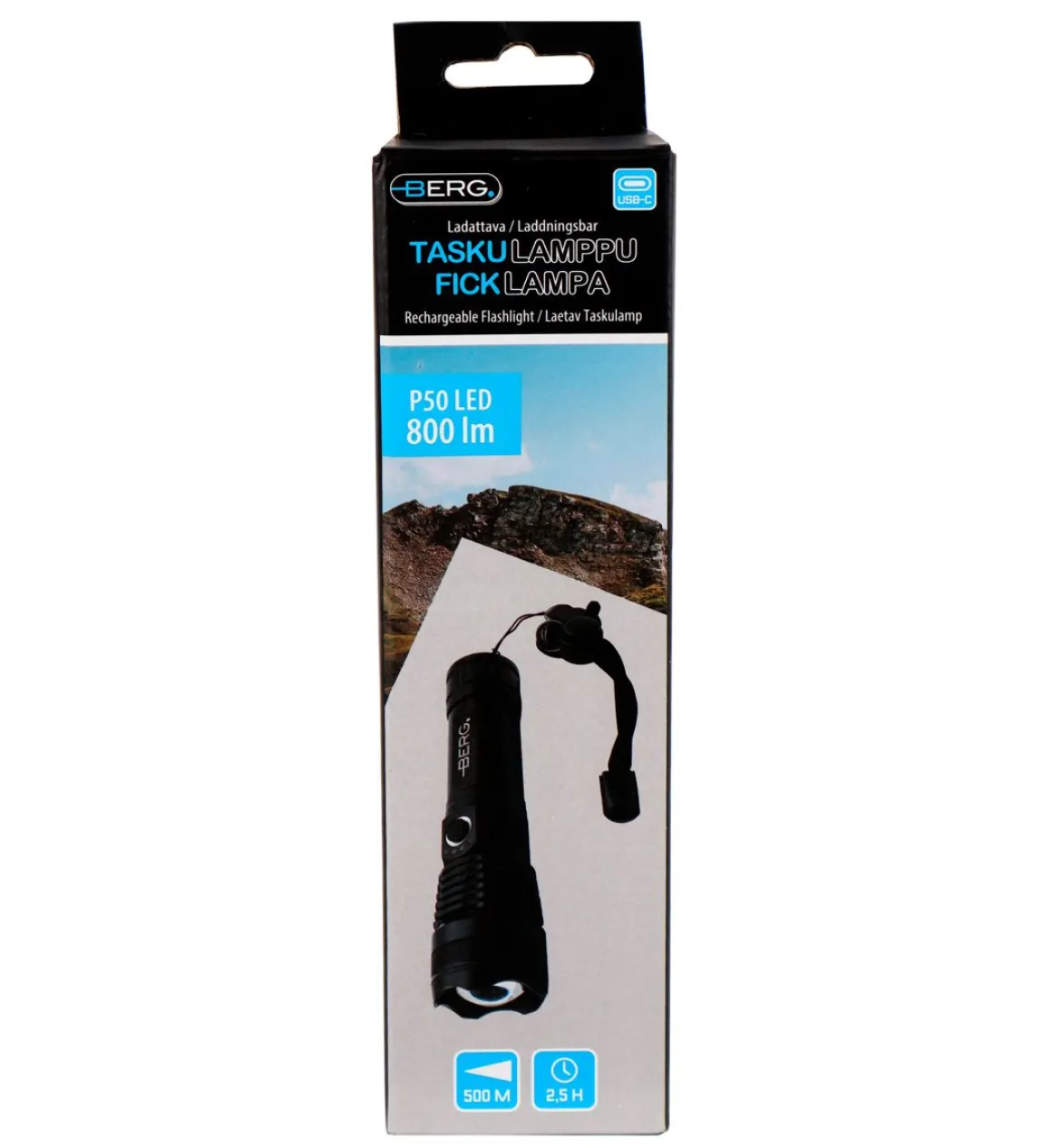 BERG TASKULAMPPU LADATTAVA P50 LED 800LM HYBRIDI, ALUMIINI, FOCUS