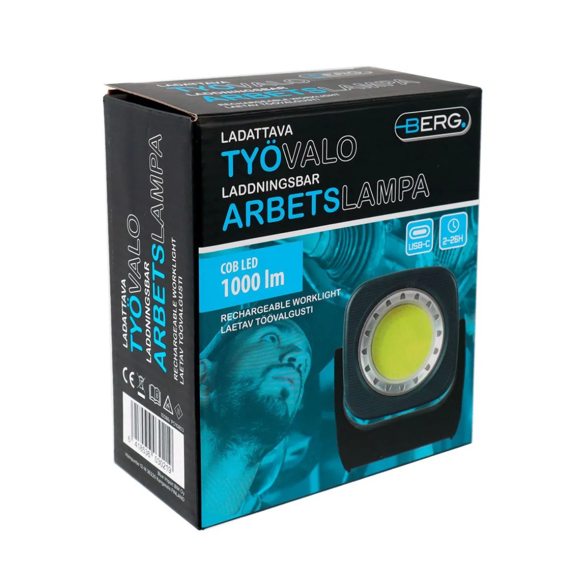 BERG TYÖVALO LADATTAVA COB LED 1000LM HARMAA, POWERBANK