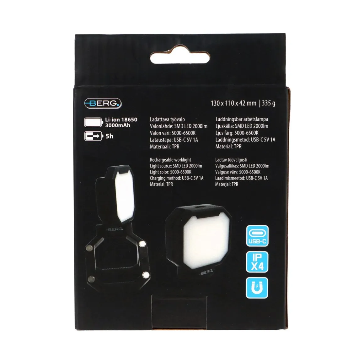 BERG TYÖVALO LADATTAVA SMD LED 2000LM PANEELI POWERBANK