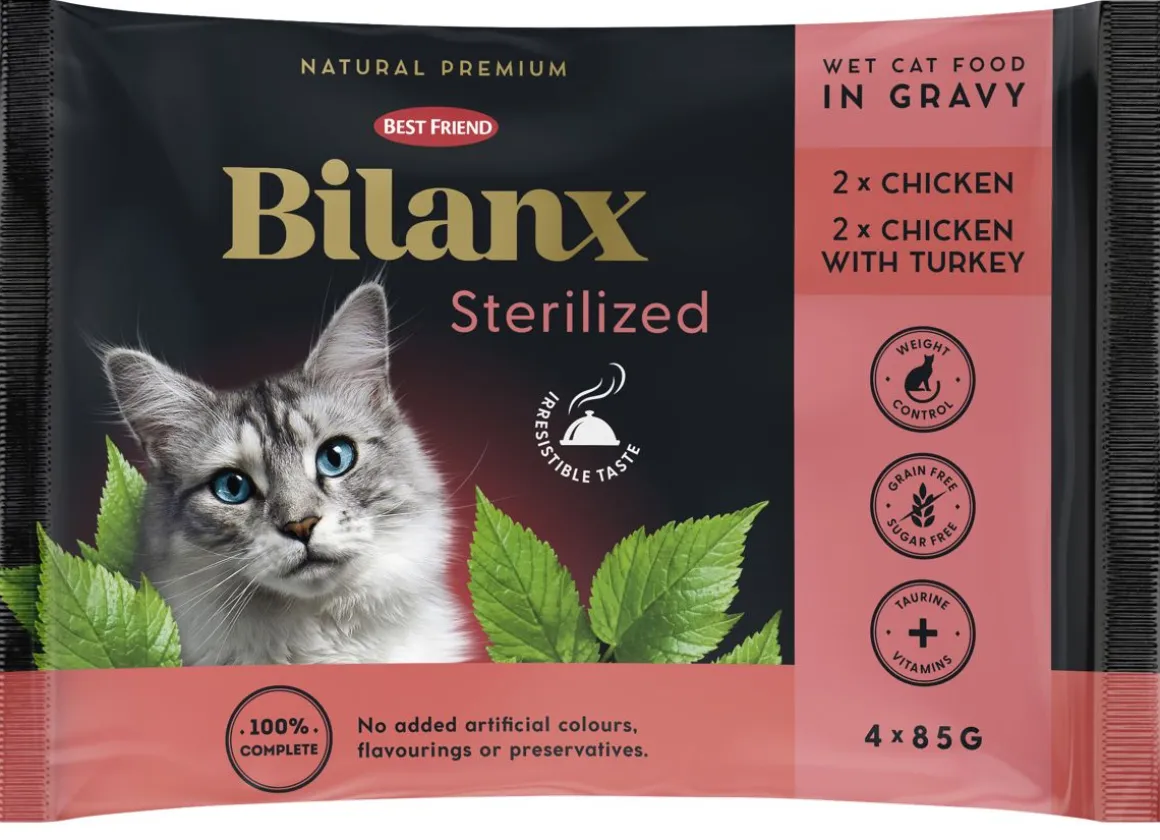 BEST FRIEND BILANX STERILIZED LAJ. KASTIKKEESSA 4*85G KANA & KA 340 G