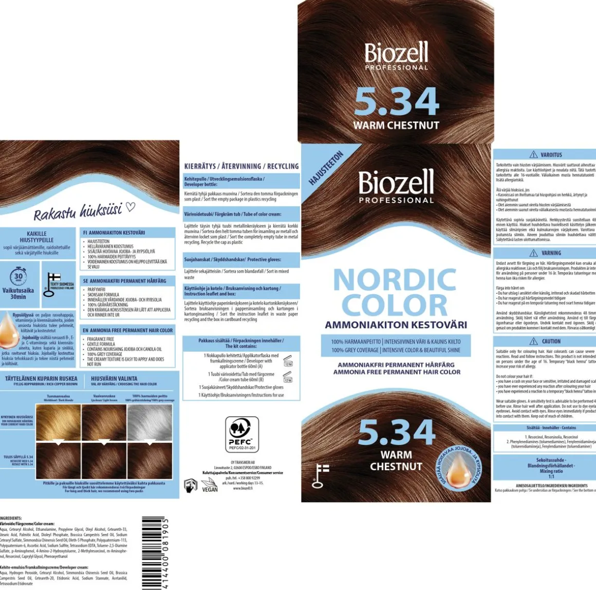 BIOZELL PROFESSIONAL NORDIC COLOR AMMONIAKITON KESTOVÄRI WARM C 120 M