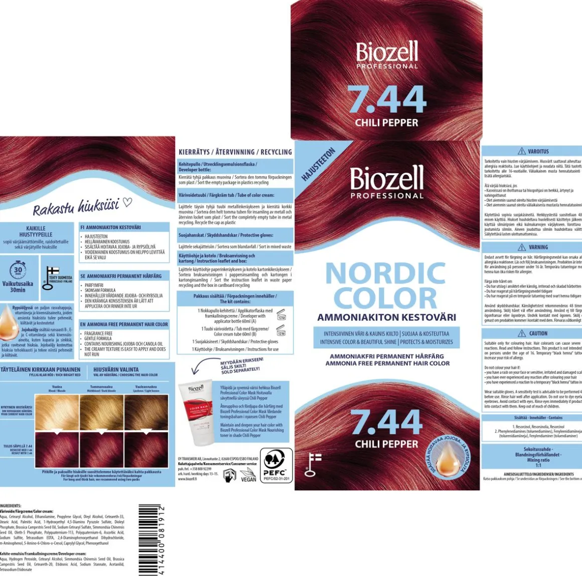 BIOZELL PROFESSIONAL NORDIC COLOR AMMONIAKITON KESTOVÄRI CHILI 120 M