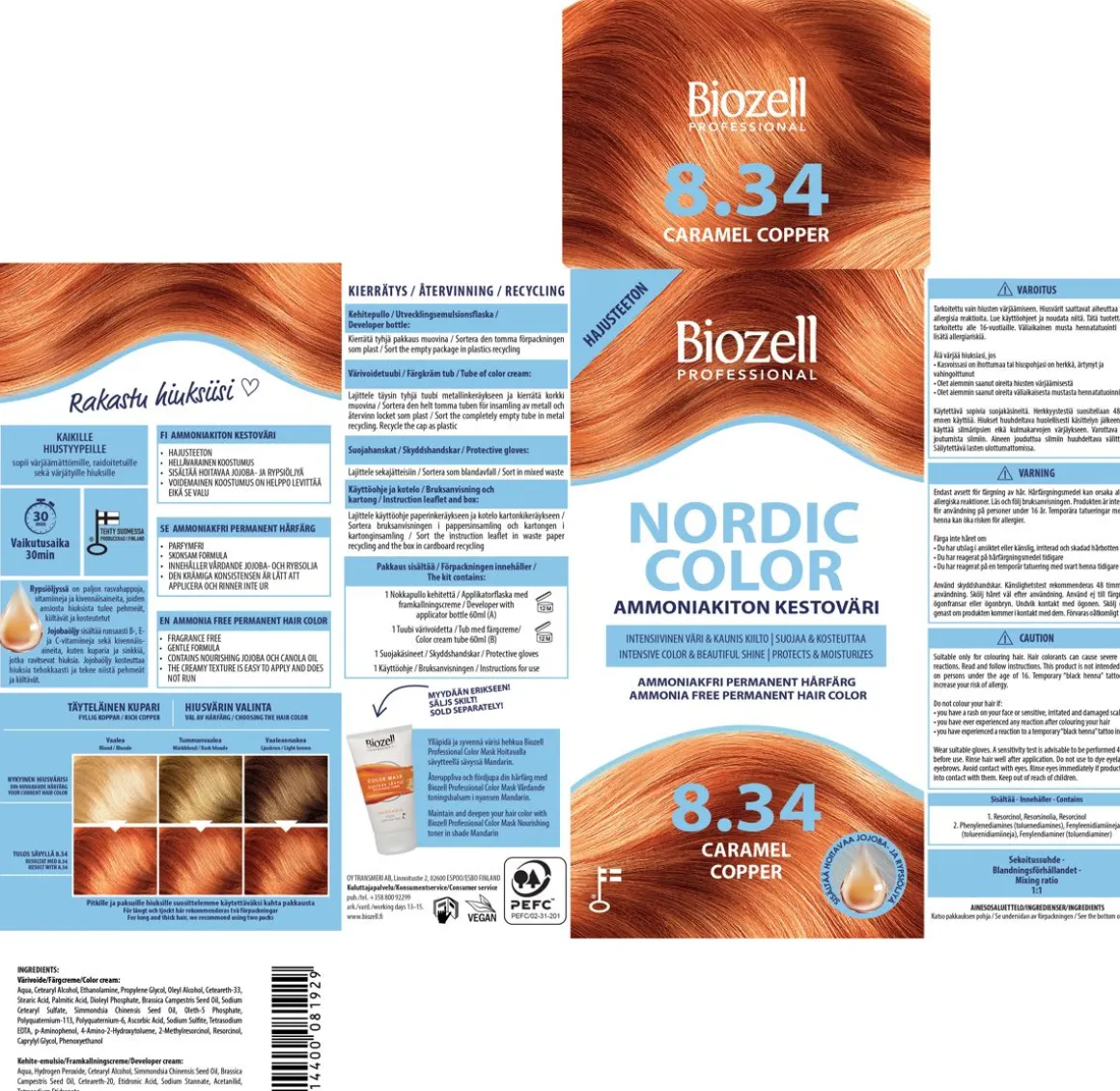 BIOZELL PROFESSIONAL NORDIC COLOR AMMONIAKITON KESTOVÄRI CARAME 120 M