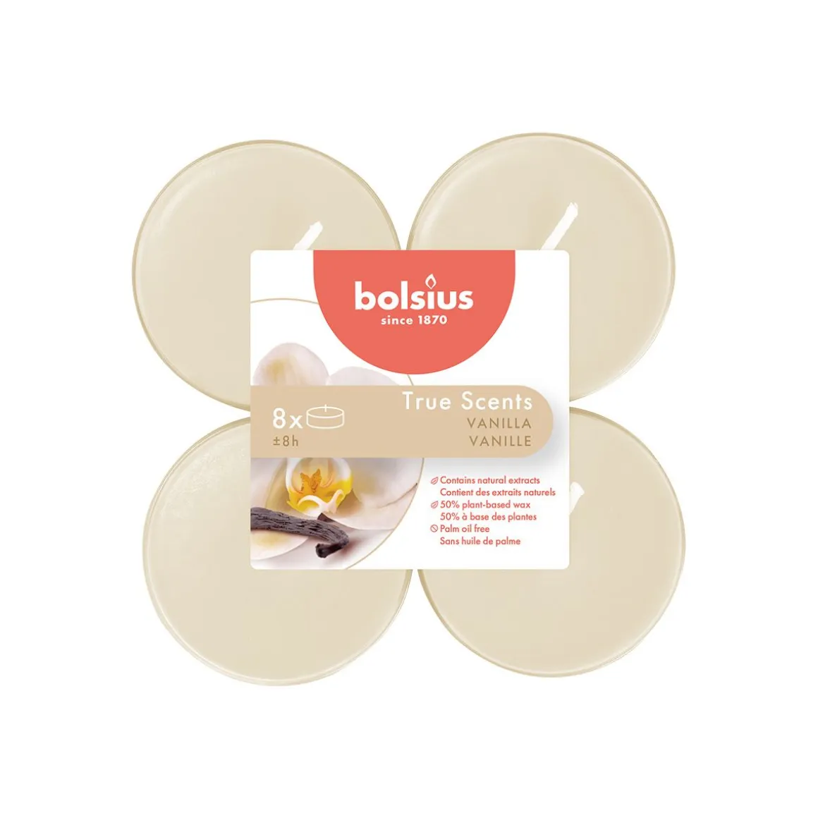 BOLSIUS MAXI LÄMPÖKYNTTILÄ 8H 8KPL VANILJA