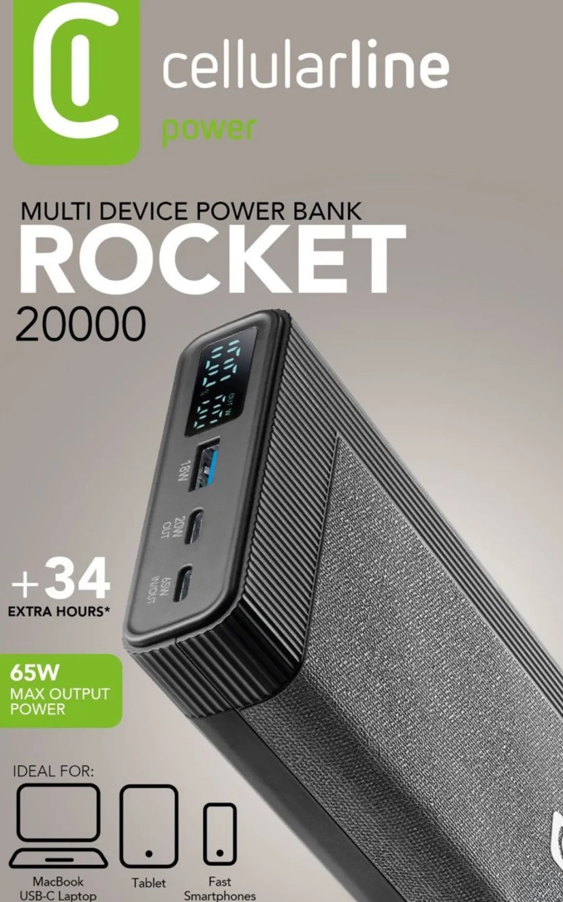 CELLULARLINE ROCKET 20000 PD VARAVIRTA 65W
