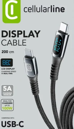 CELLULARLINE DISPLAY KAAPELI 200CM - USB-C LCD NÄYTÖLLÄ