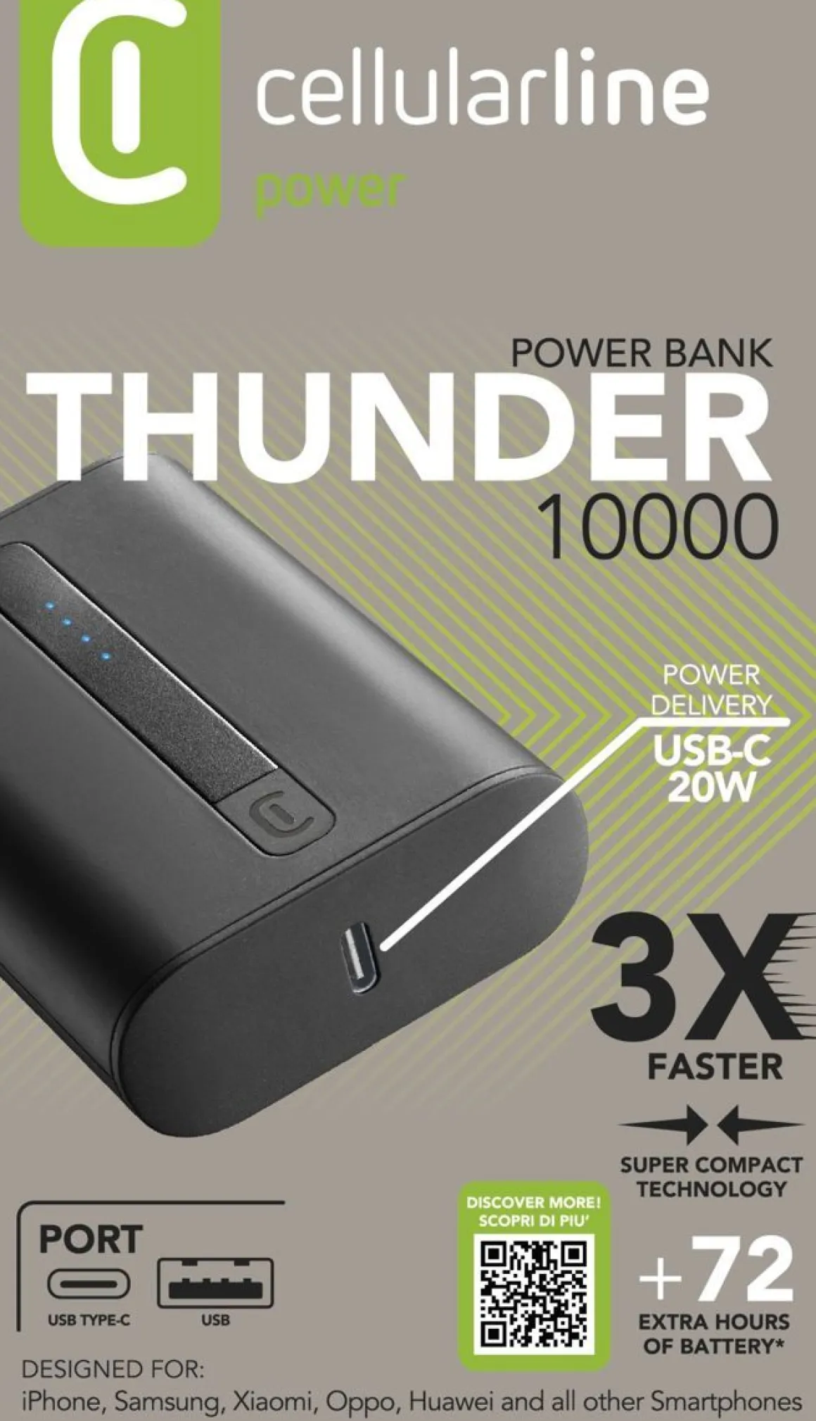 CELLULARLINE THUNDER 10000 VARAVIRTA MUSTA