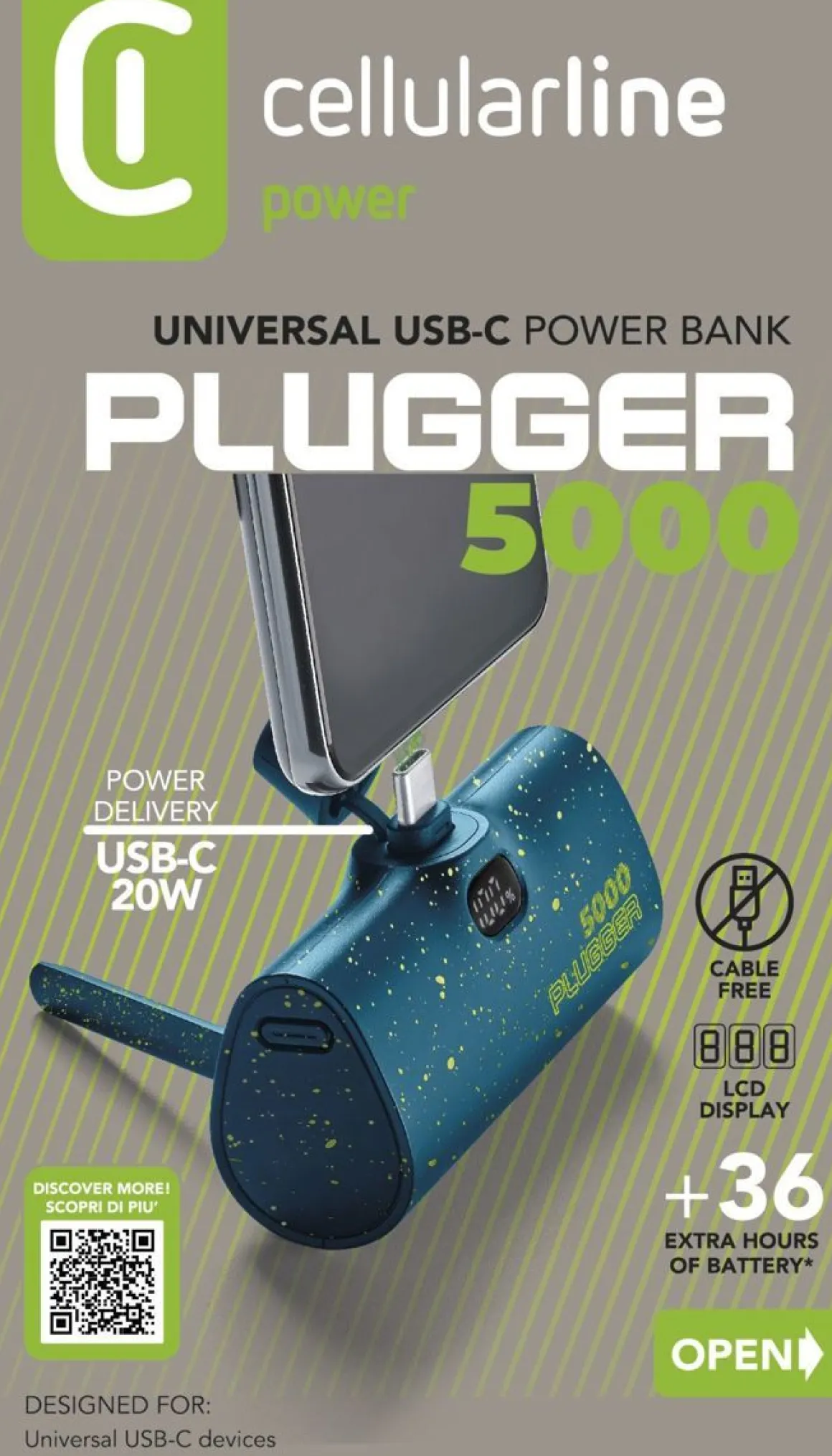 CELLULARLINE 5000 USB-C VARAVIRTA, SININEN