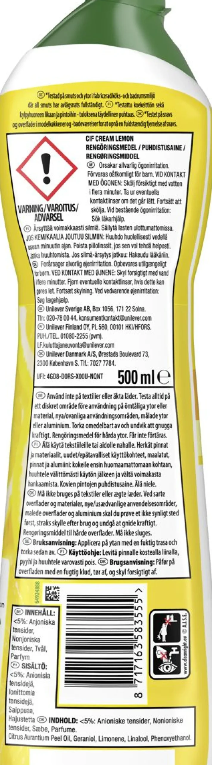 CIF CREAM LEMON 500 ML