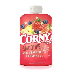 CORNY SMOOTHIE OMENA, MANSIKKA, MUSTIKKA & KAURA 120 G