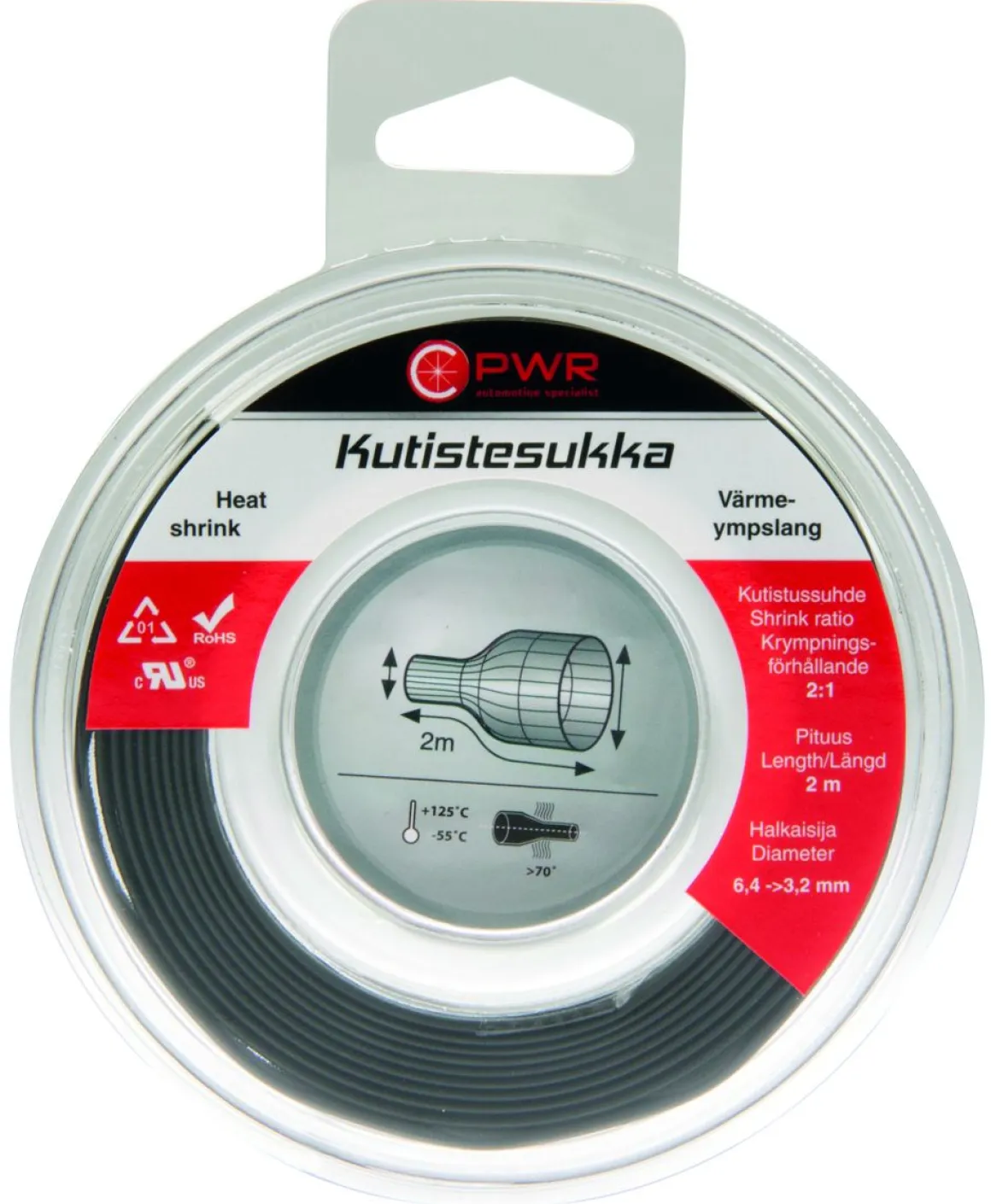 C-PWR KUTISTESUKKA 6,4-3,2MM MUSTA 2M