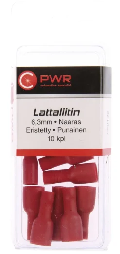 C-PWR LATTALIITIN 6,3MM NAARAS, PUNAINEN, ERISTETTY 10KPL