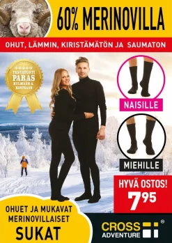 CROSS ADVENTURE 60% OHUT MERINOSUKKA KIRISTÄMÄTÖN 45-47