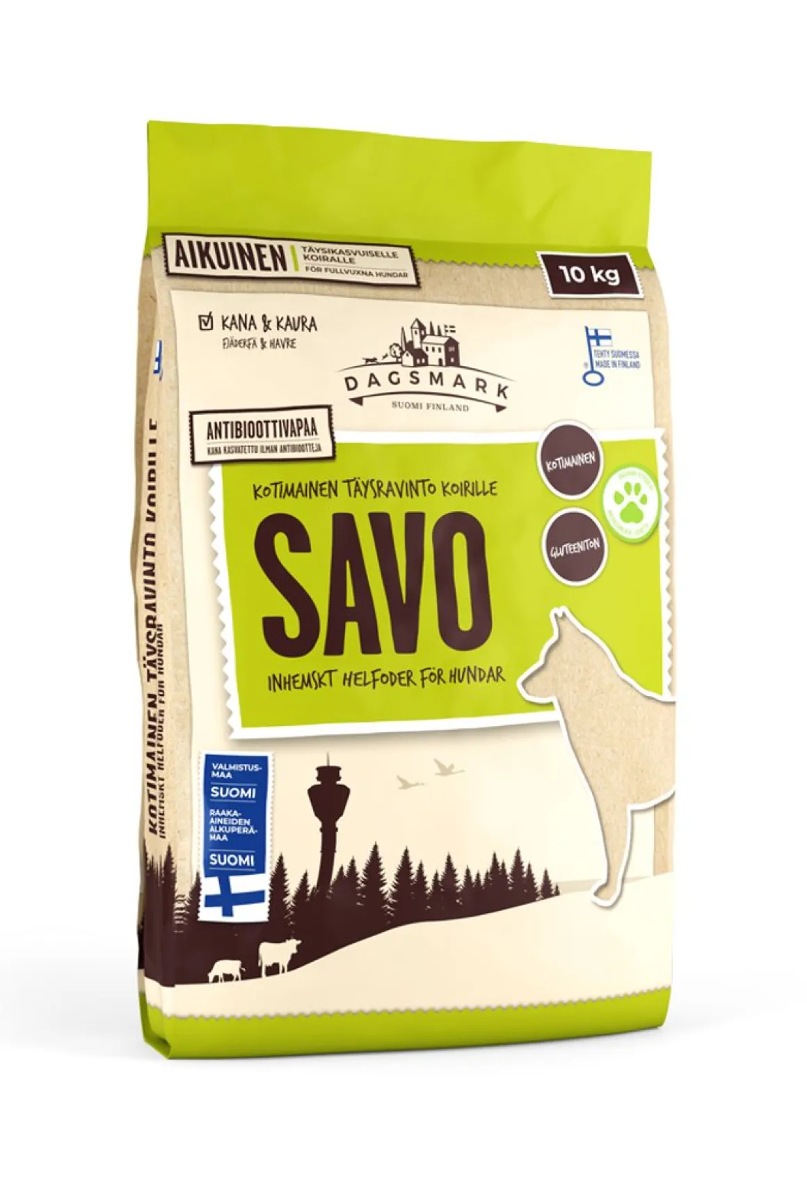 DAGSMARK SAVO TÄYSRAVINTO VEHNÄTÖN KANA-KAURA ADULT 10 KG
