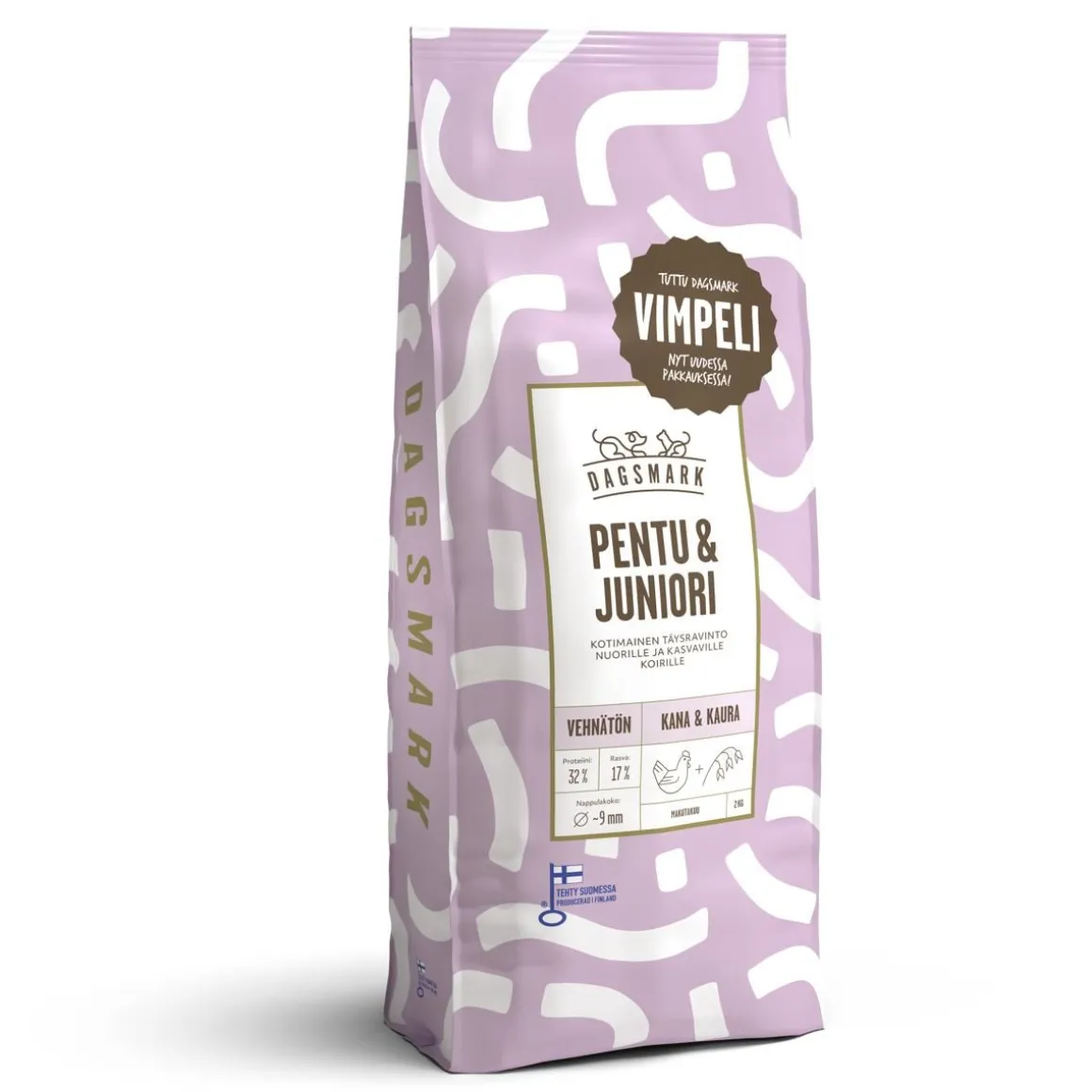 DAGSMARK TÄYSRAVINTO PENTU & JUNIOR VEHNÄTÖN KANA-KAURA 2 KG