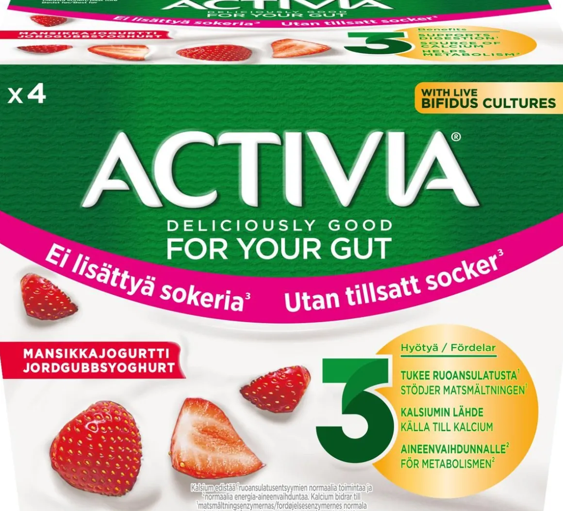 DANONE ACTIVIA MANSIKKA EI LIS. SOKERIA 4*125G 500 G