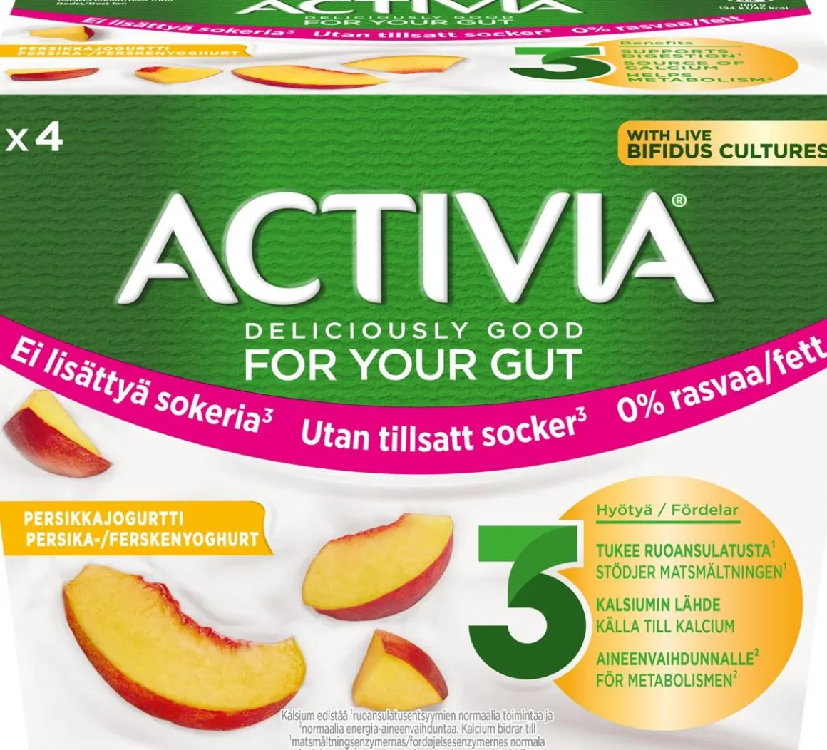 DANONE ACTIVIA PERSIKKA EI LISÄTTYÄ SOKERIA 0% RASVAA 4*125G 5