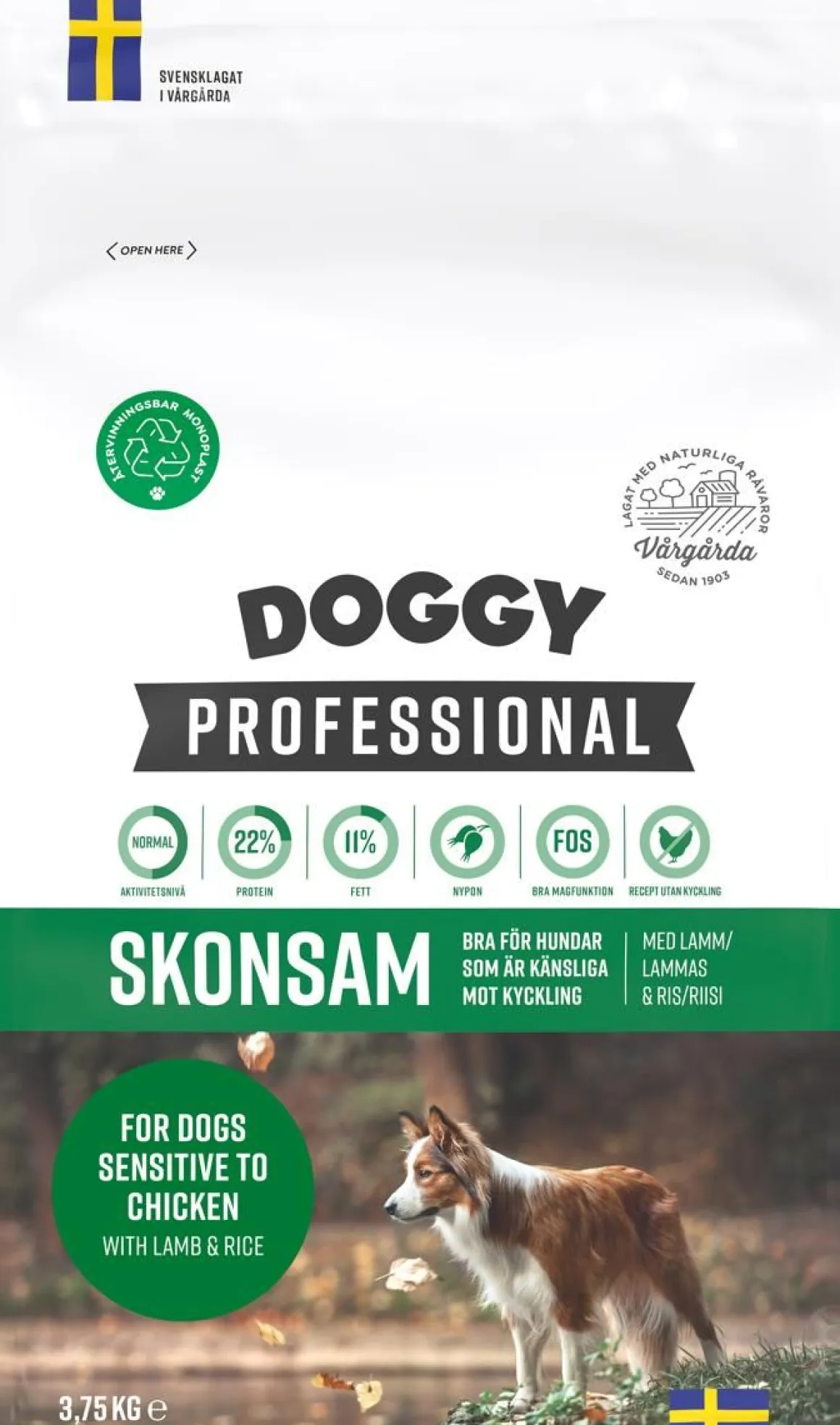 DOGGY PROFESSIONAL TÄYSRAVINTO SENSITIVE LAMMAS-RIISI KANATON 3,75