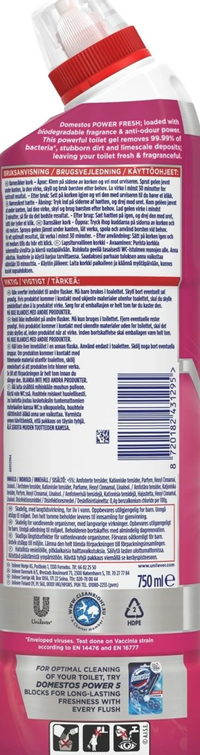 DOMESTOS POWER FRESH WC-PUHDISTUSAINE FLORAL 750 ML