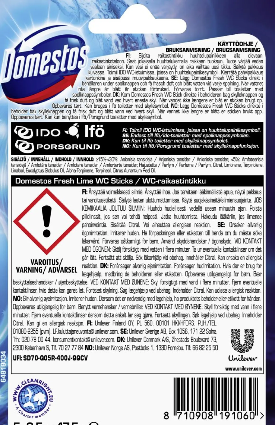 DOMESTOS WC-TIKUT LIME 5-PACK 475 G