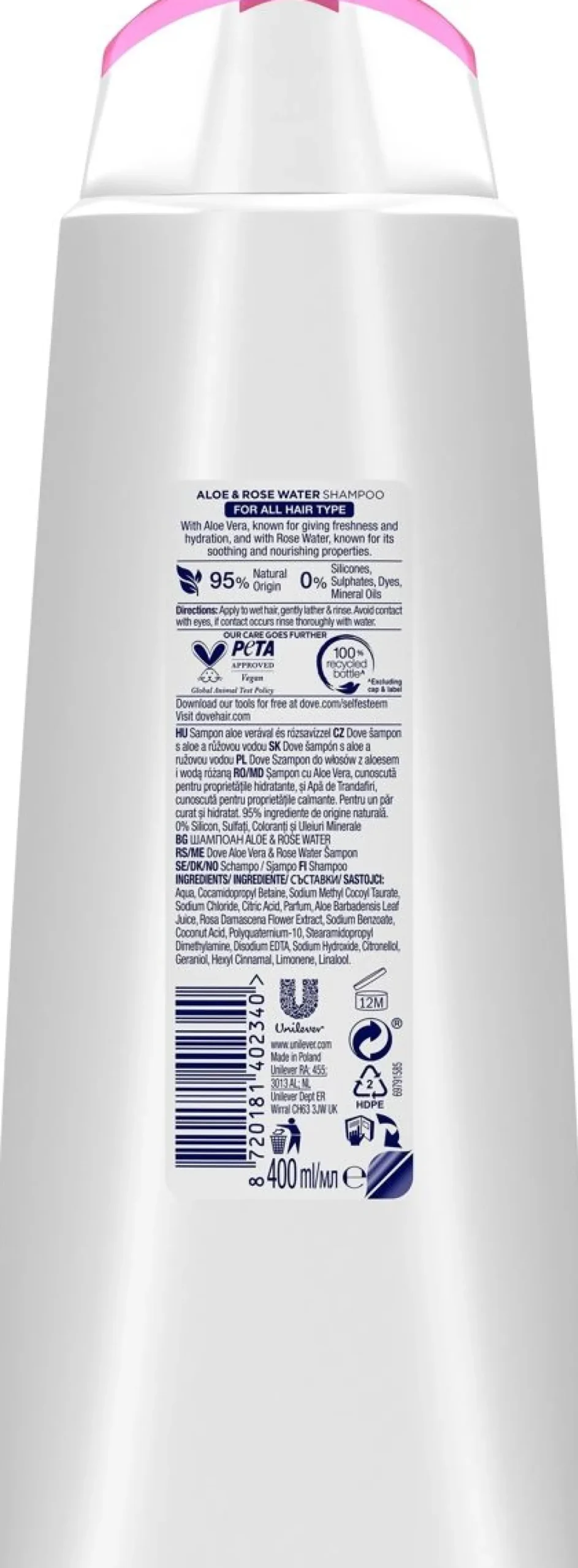 DOVE ALOE VERA&ROSE WATER SHAMPOO 400 ML
