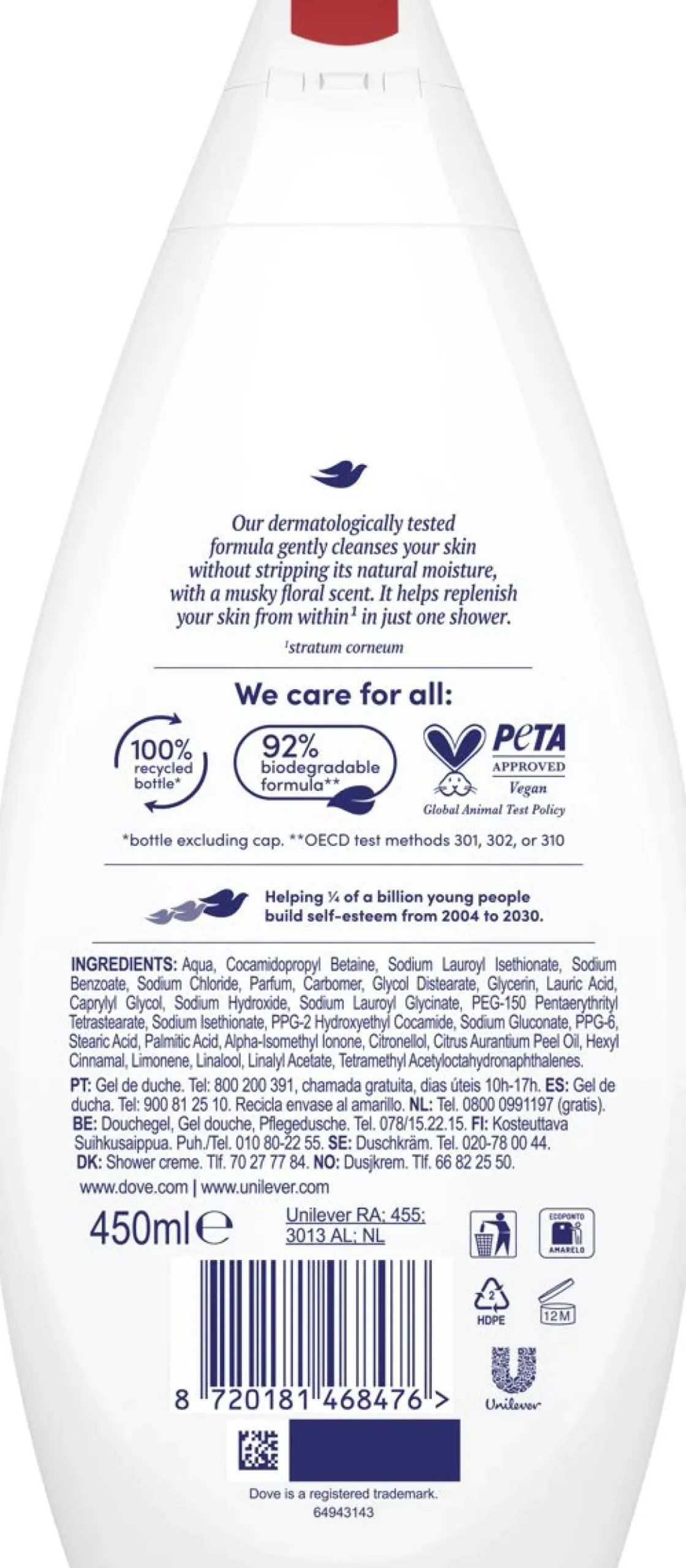 DOVE ESSENTIAL SILKY VELVET SUIHKUSAIPPUA 450 ML