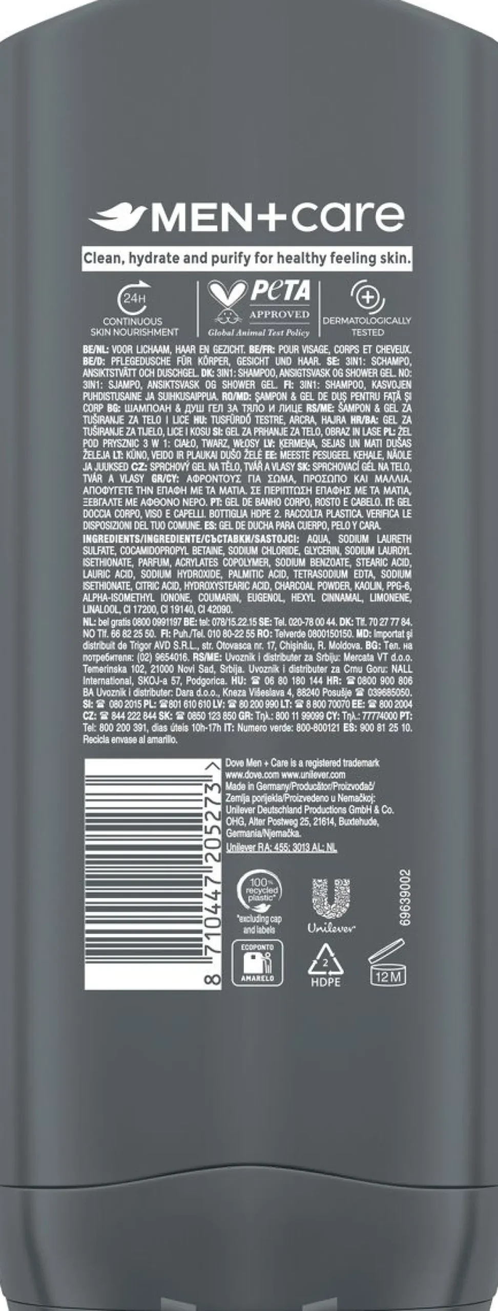 DOVE MEN+CARE SUIHKUSAIPPUA CHARCOAL AND CLAY 400 ML