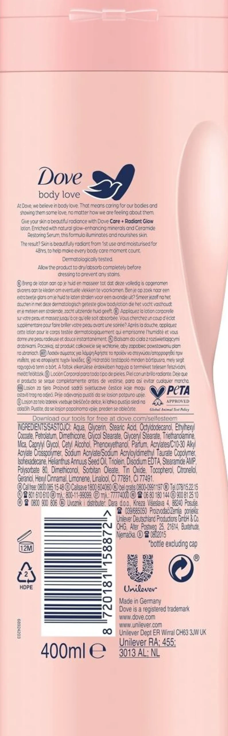 DOVE CARE + RADIANT GLOW BODY LOTION 400 ML