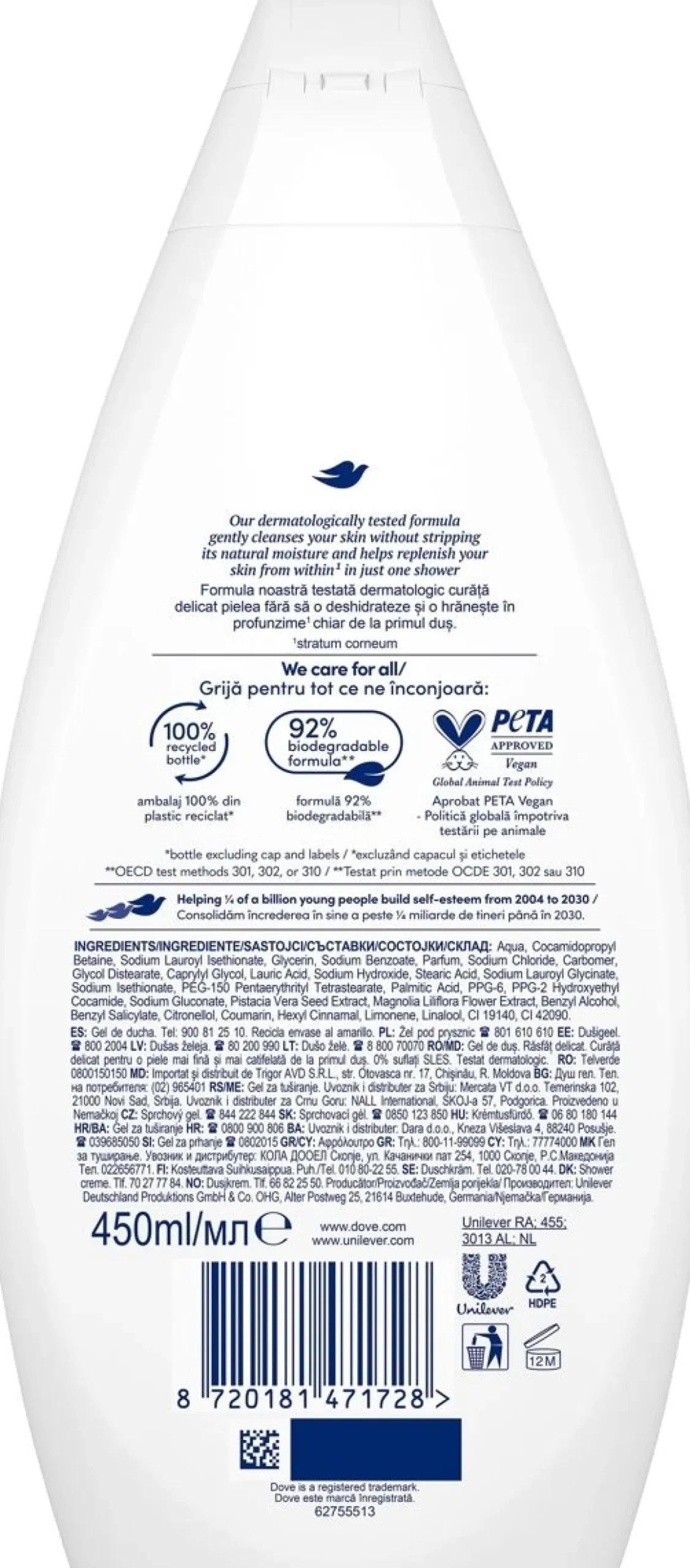 DOVE ESSENTIAL GENTLE PAMPER SUIHKUSAIPPUA 450 ML