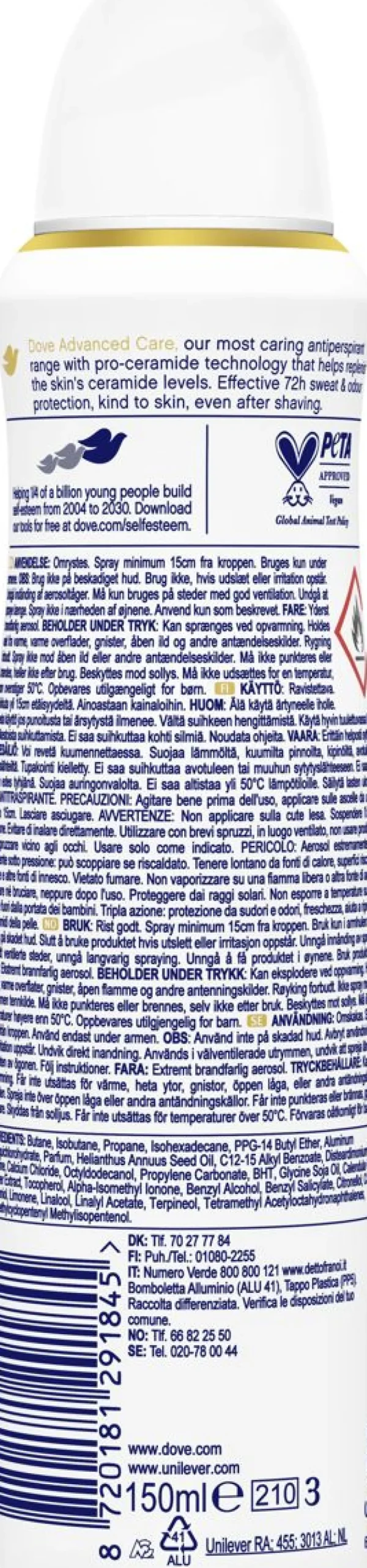 DOVE 72H ADVANCED CARE SOFT FEEL SPRAY 150 ML